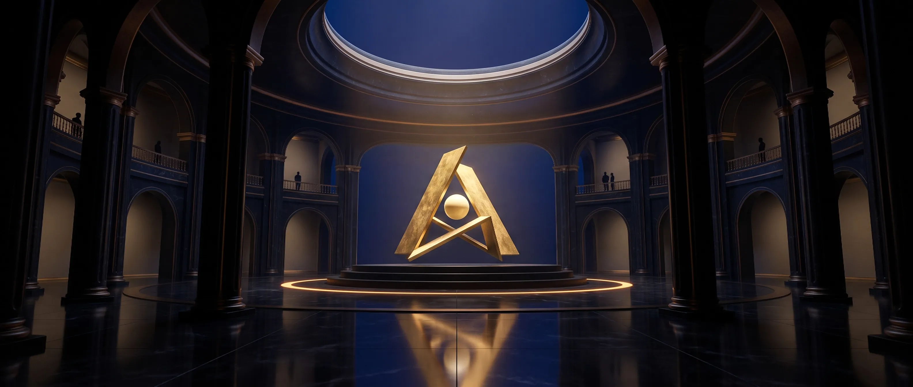 An immense original museum chamber containing a glowing Artcoin artifact